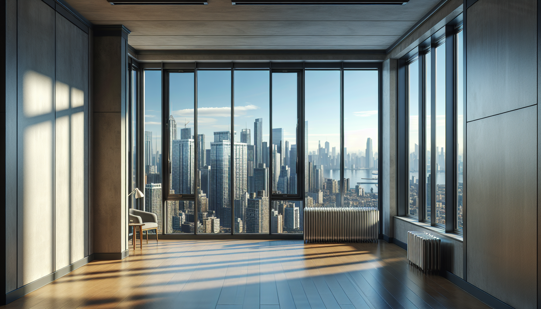 Aging Aluminum Windows Overlooking Cityscape