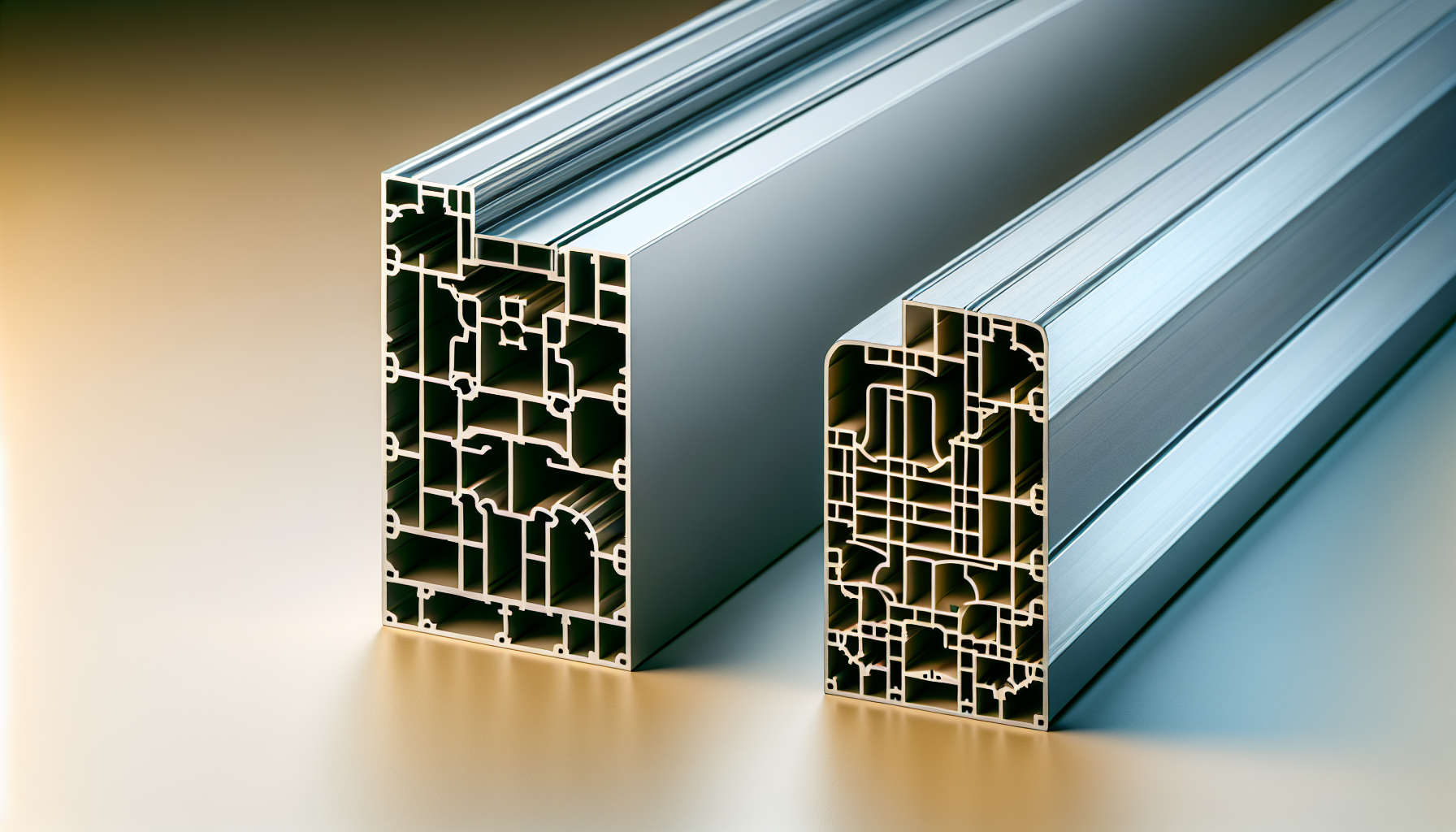 Side-by-side imagery of aluminum and vinyl window cross-sections