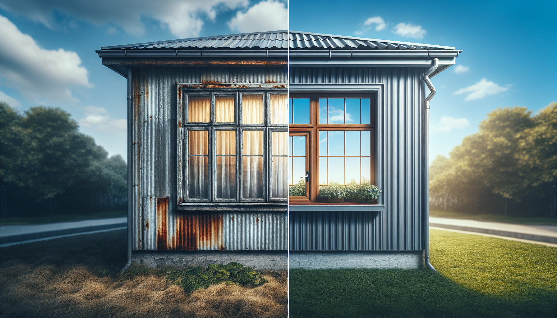 Before and after old aluminum window replacement