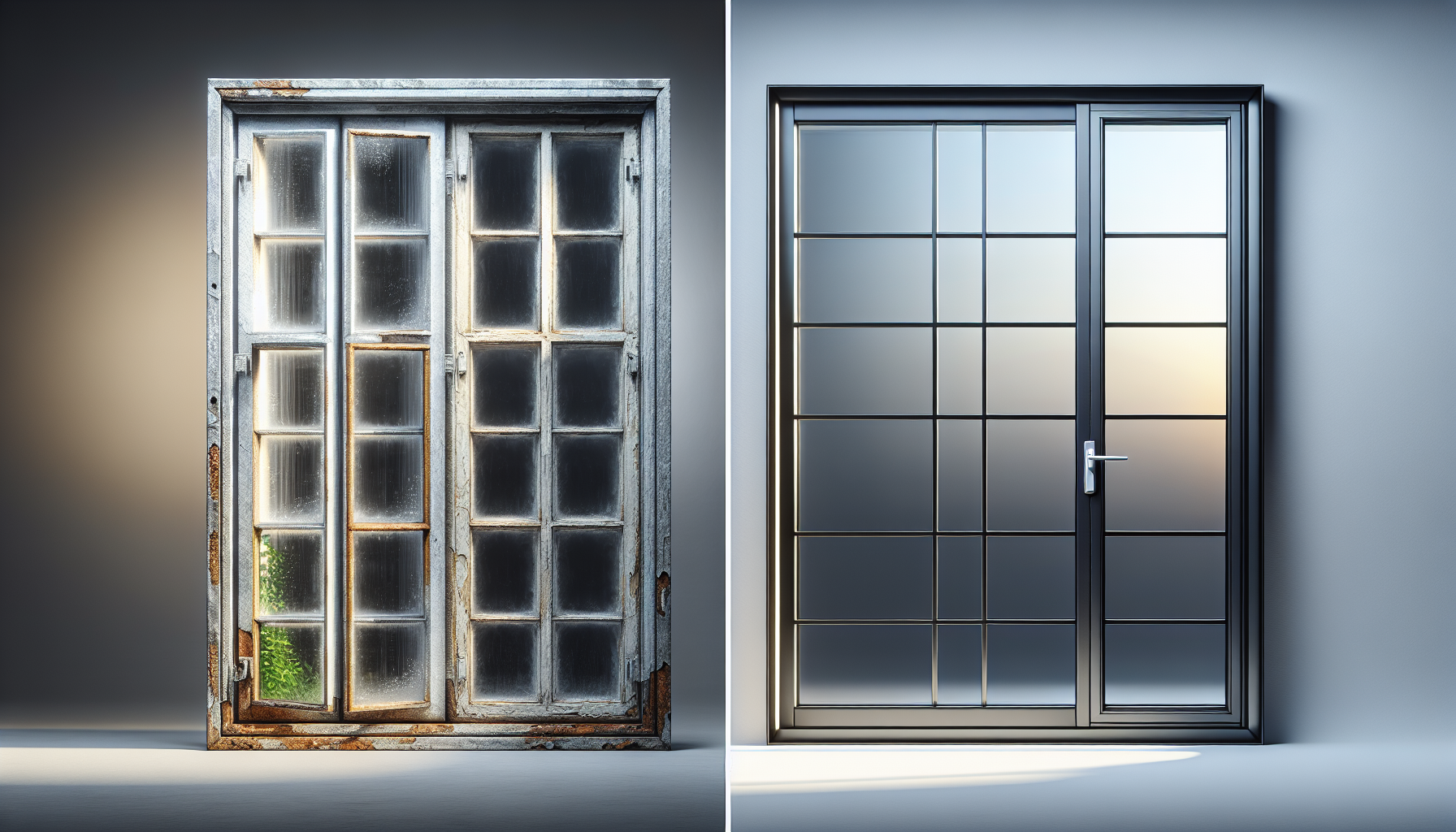 Modern and old aluminum windows side by side