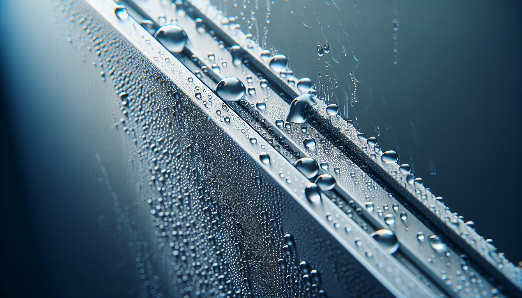 Close-up of condensation on aluminum window frame