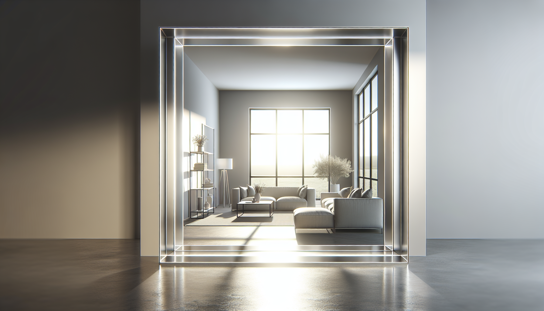 Modern aluminum window in a sunlit home interior