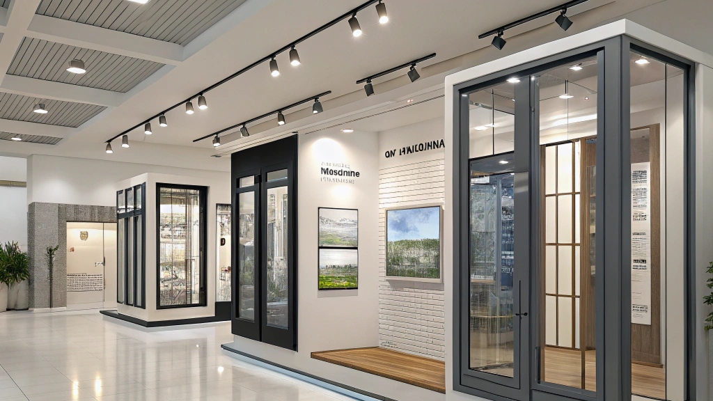 Modern showroom featuring windows, doors, and sleek interior design.