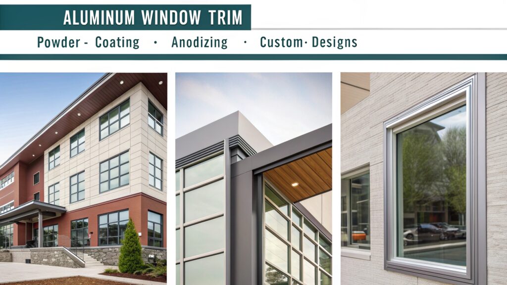 Aluminum window trims displayed with powder coating and custom designs.