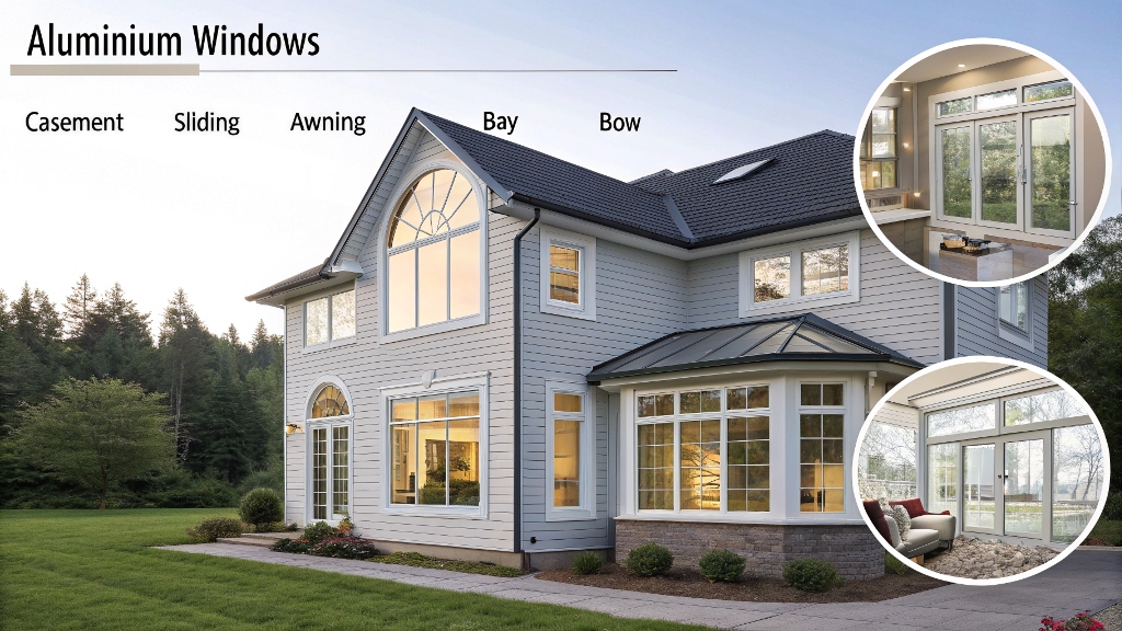  Modern house with aluminium windows: casement, sliding, bay, and bow designs.