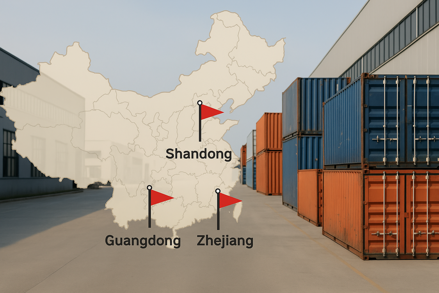 Shandong Guangdong Zhejiang window factories map and containers
