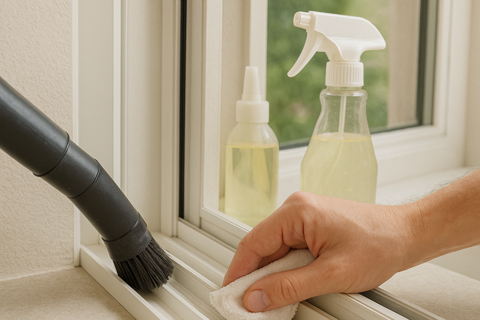 Vacuuming and wiping window track