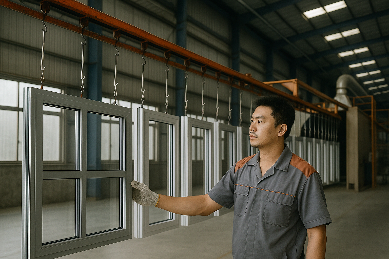 Worker examines window quality and durability