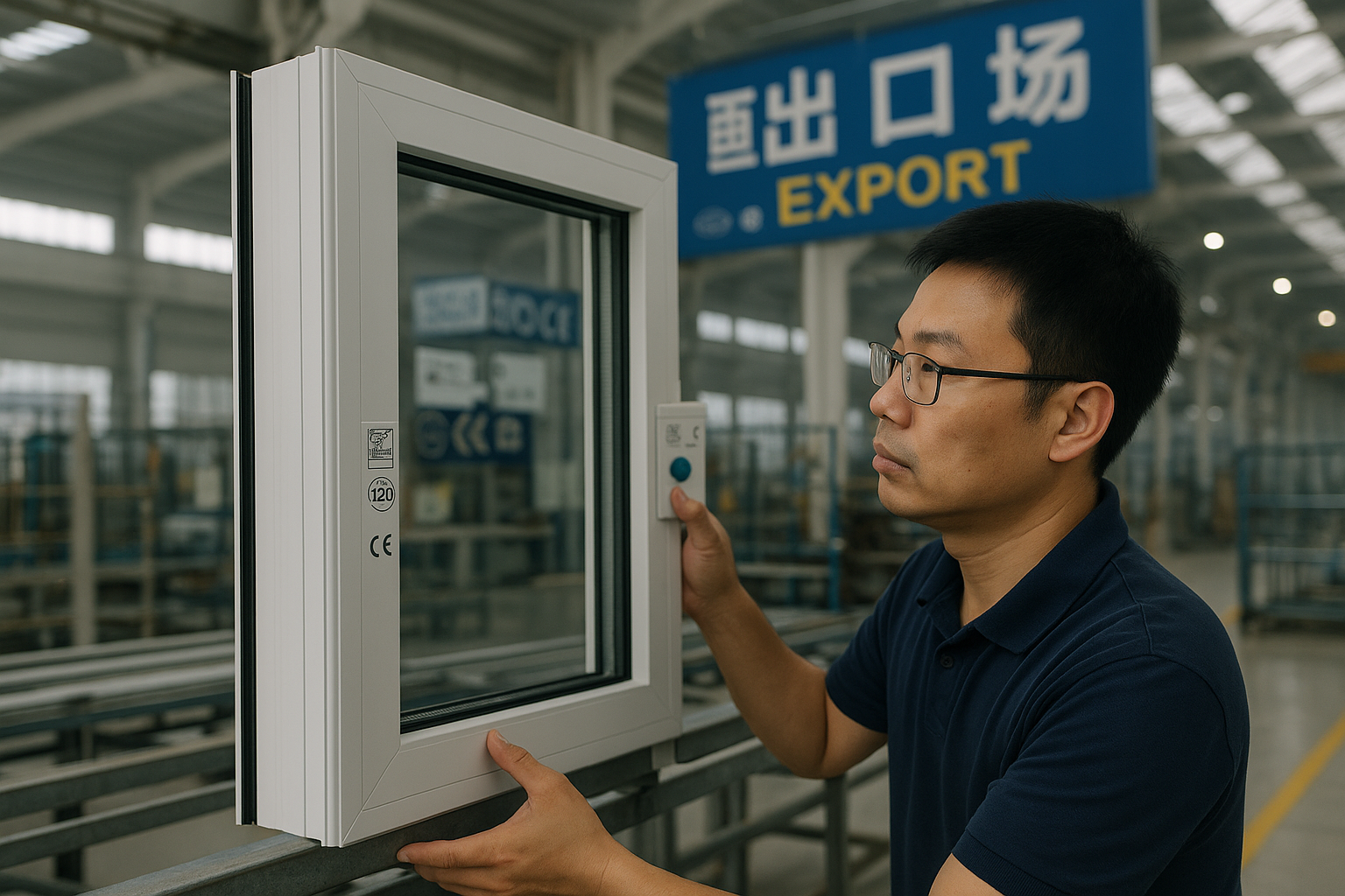 Inspector checks window with CE mark