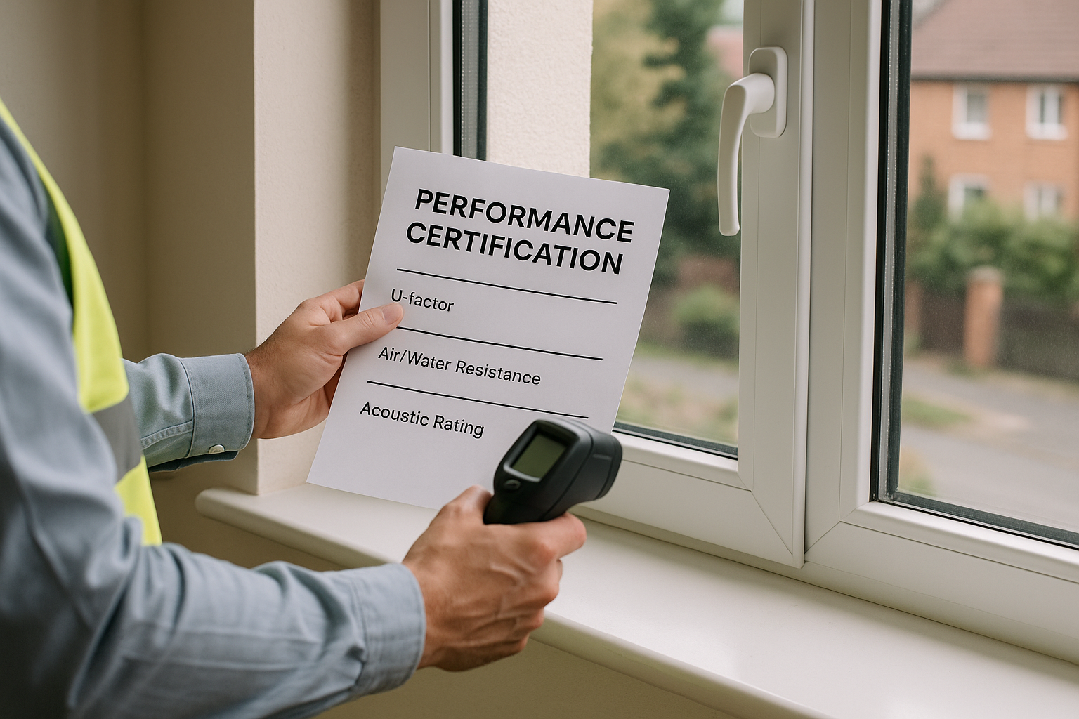 Inspector verifying window performance standards