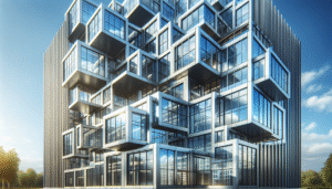 Modern aluminum windows in a contemporary building, showing clean lines and a sleek, metallic frame.